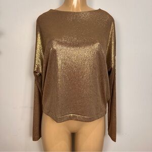 New Momoni Metallic Gold Top Sz S Long Sleeves NWT Shirt Blouse Loose